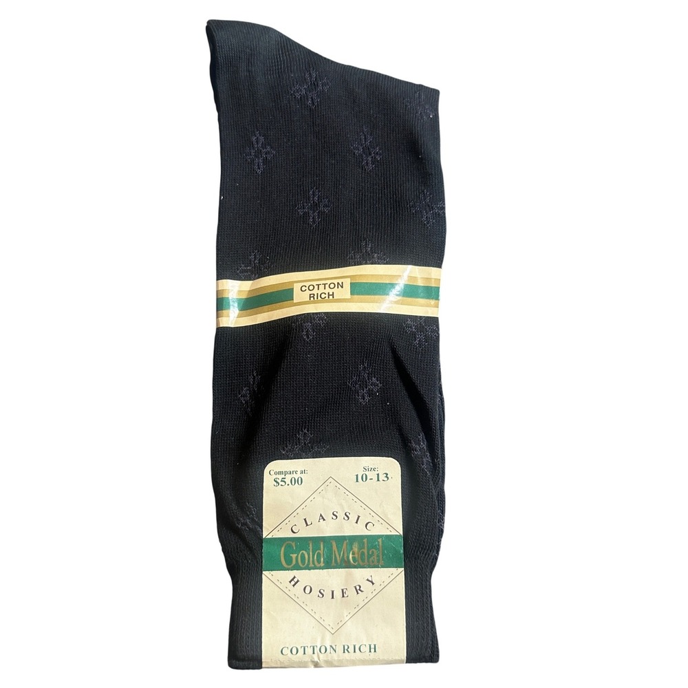 Vintage Gold Medal Hosiery Dress Socks Mens 10-13 Black NEW Cotton Rich